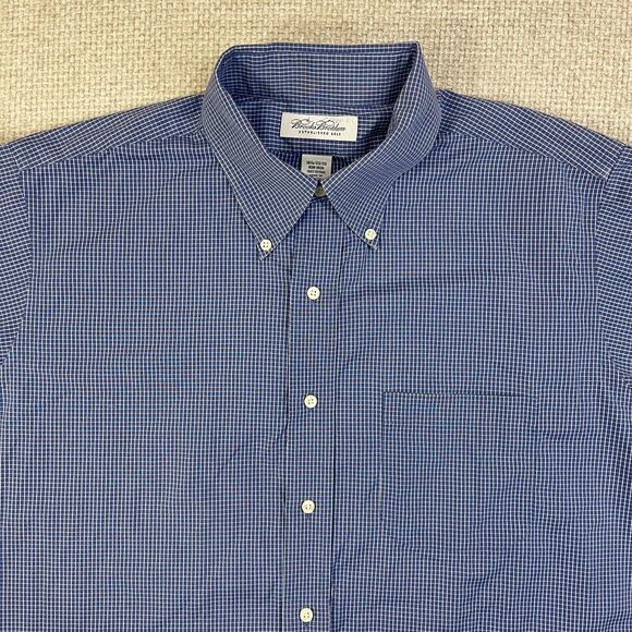 Brooks Brothers Shirt Men's 16.5 (32/33) Blue Check Button Down Long Sleeve - Picture 2 of 8